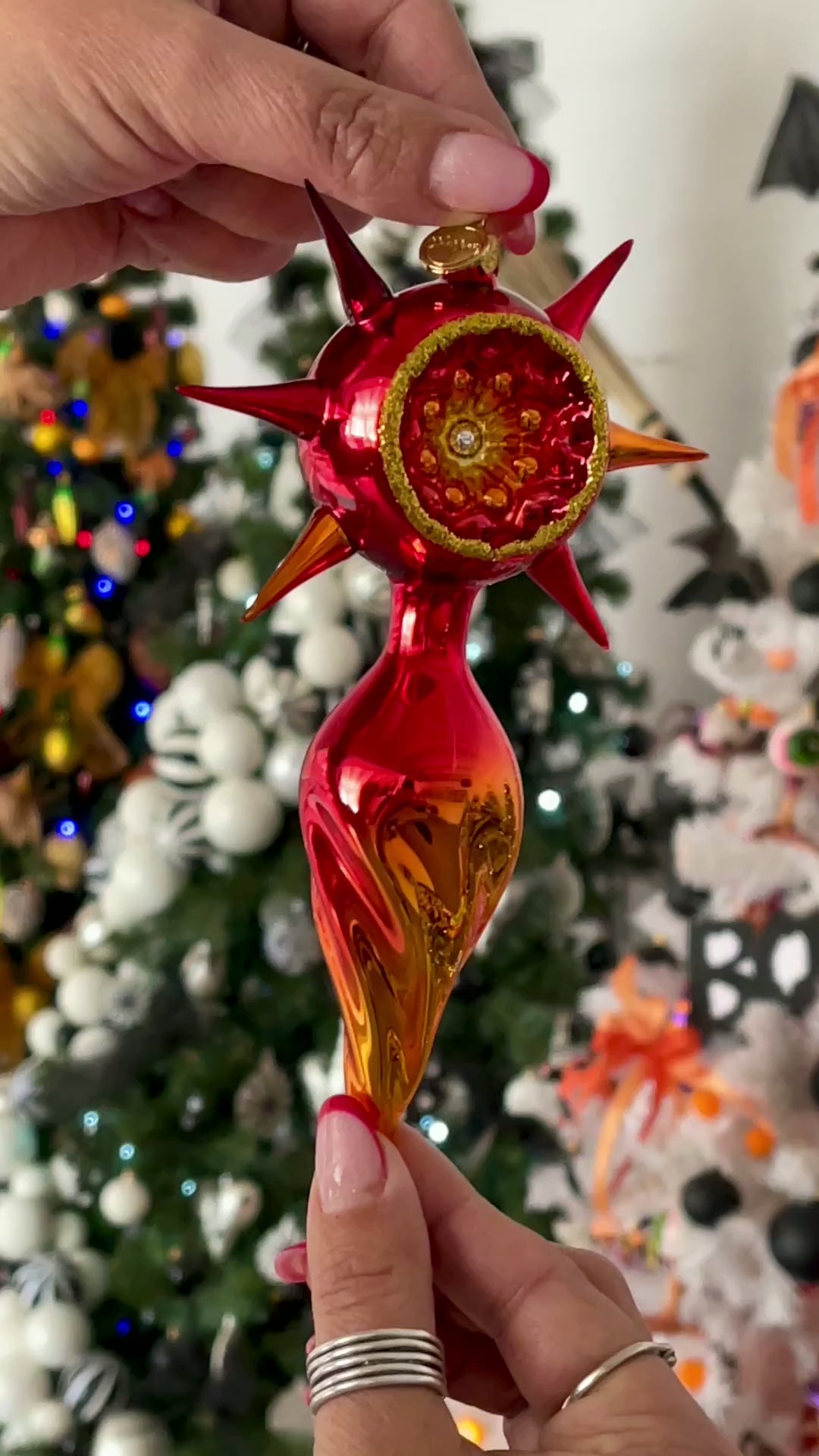 Crimson Solstice Vigil | Hand-Painted Glass Ornament | Blubom 2026-074